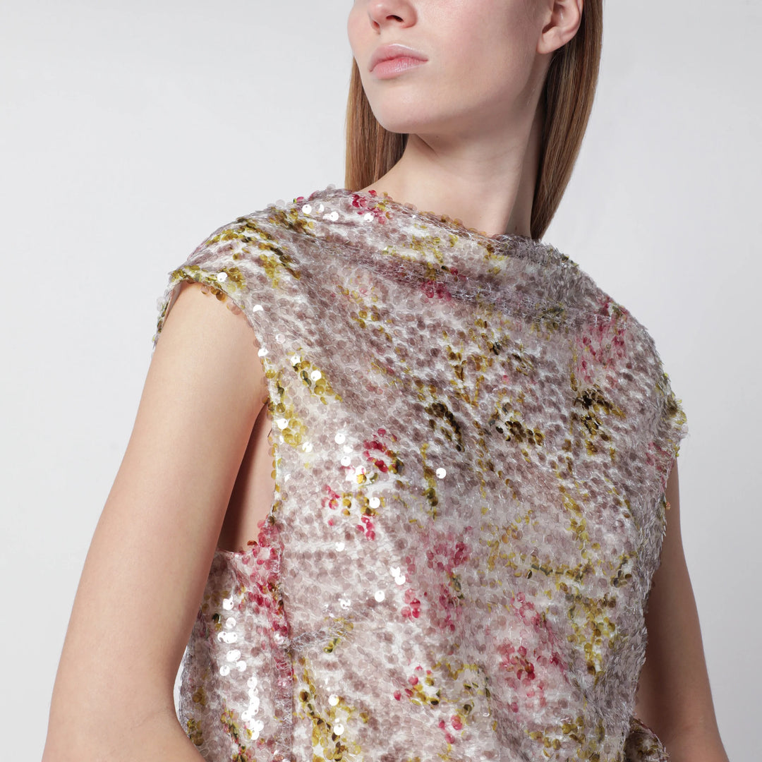 Alberta Ferretti - Sleeveless high-neck top with a floral sequin pattern
