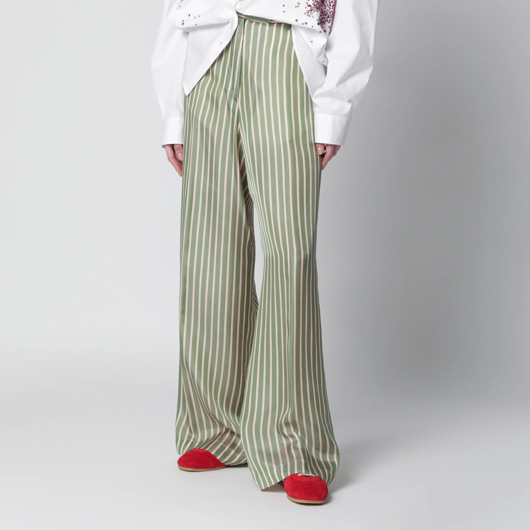 Dries Van Noten - Wide-leg green striped trousers
