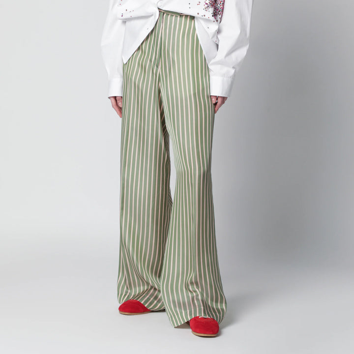 Dries Van Noten - Wide-leg green striped trousers