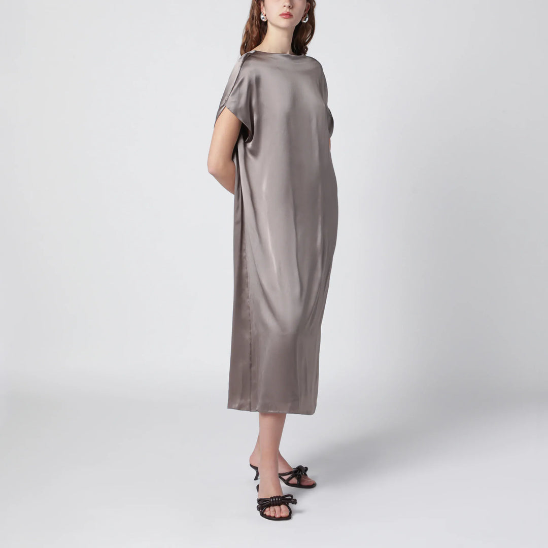 Dries Van Noten - Taupe silk satin midi dress Brand Apparel &amp; Accessories S