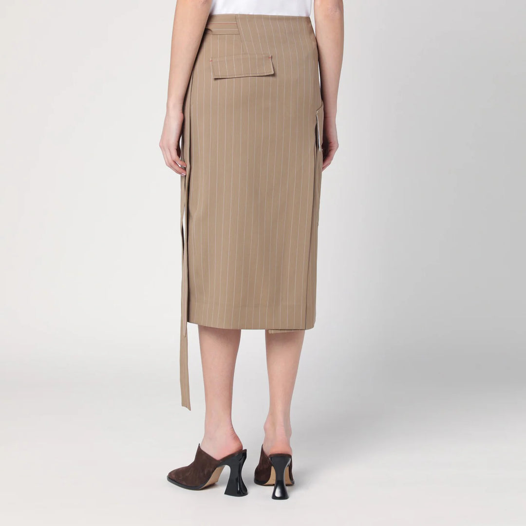 Victoria Beckham - Sand-coloured pinstriped wrap skirt