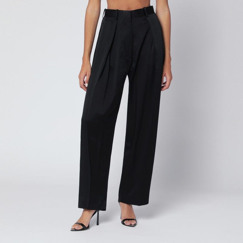Pants Victoria Beckham - Black pleated trousers in crêpe satin - 6 UK Brand