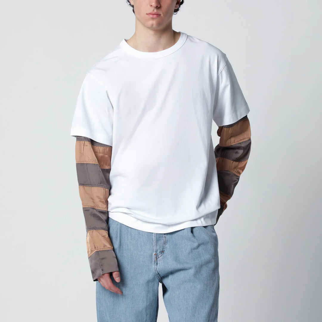Dries Van Noten - White T-shirt with striped sleeves