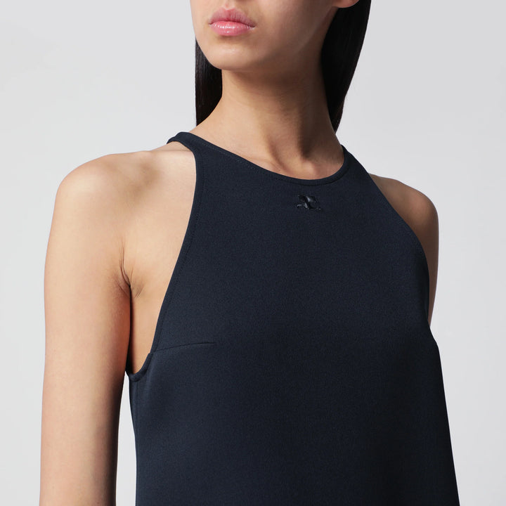Courrèges - Sleeveless A-line twill mini dress with belt in navy