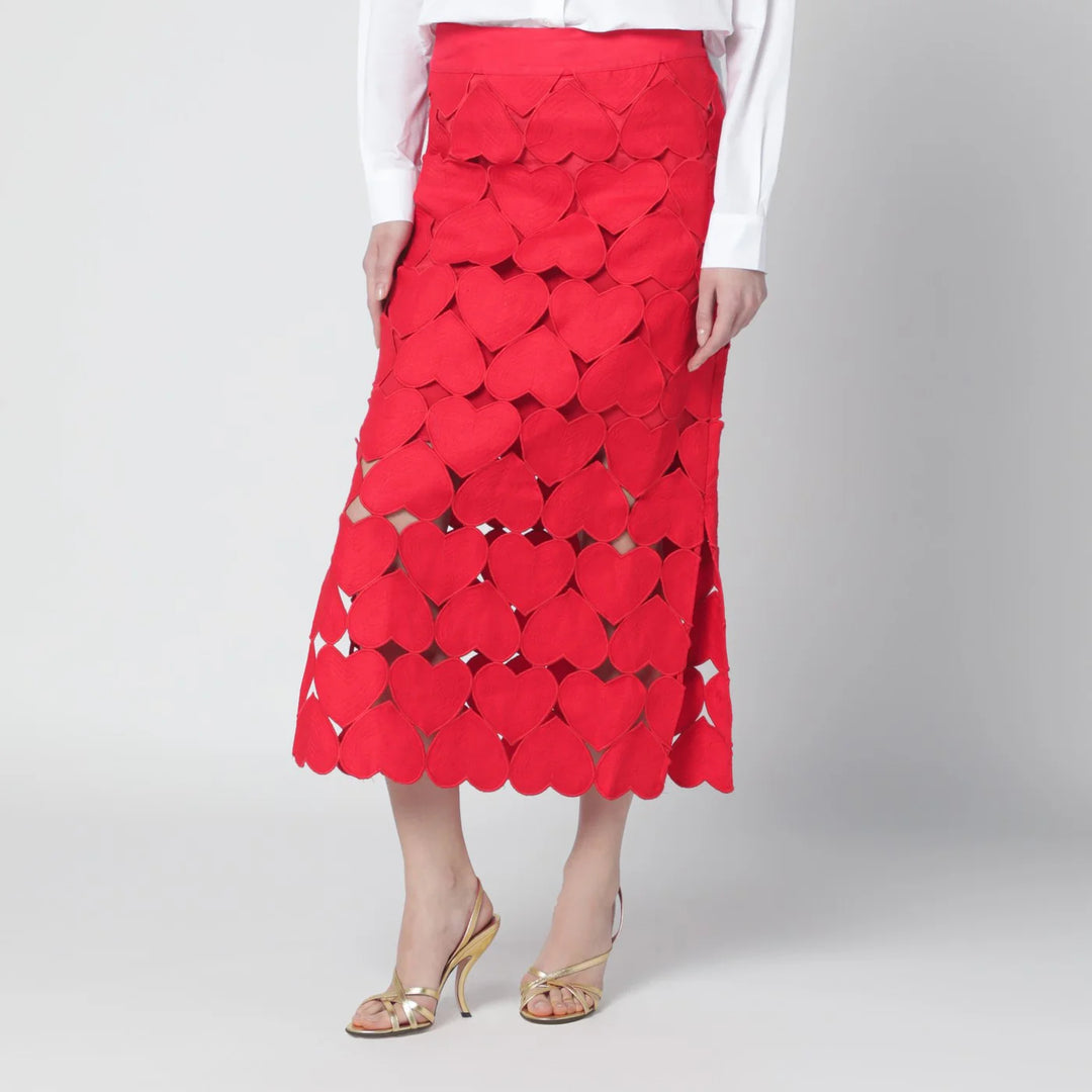 FARM Rio - Red linen Hearts skirt