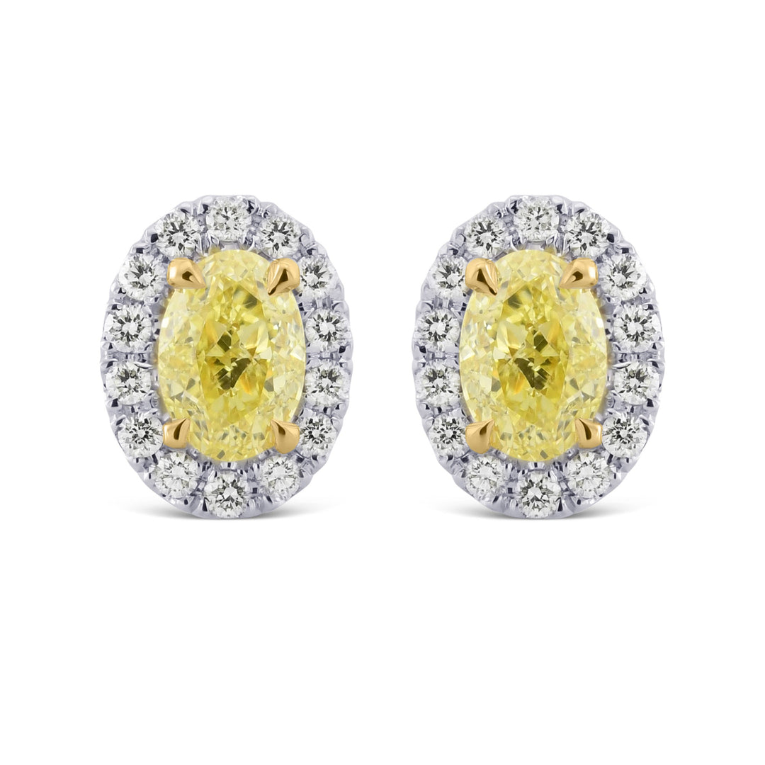 Fancy Yellow Oval Halo Diamond Earrings