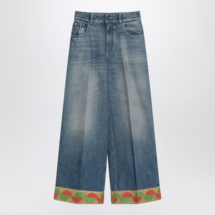 Valentino Blue washed jeans with jacquard bottoms