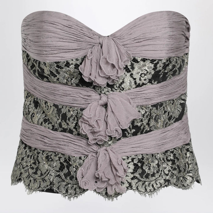 Valentino - Grey/mauve/gold chiffon silk top