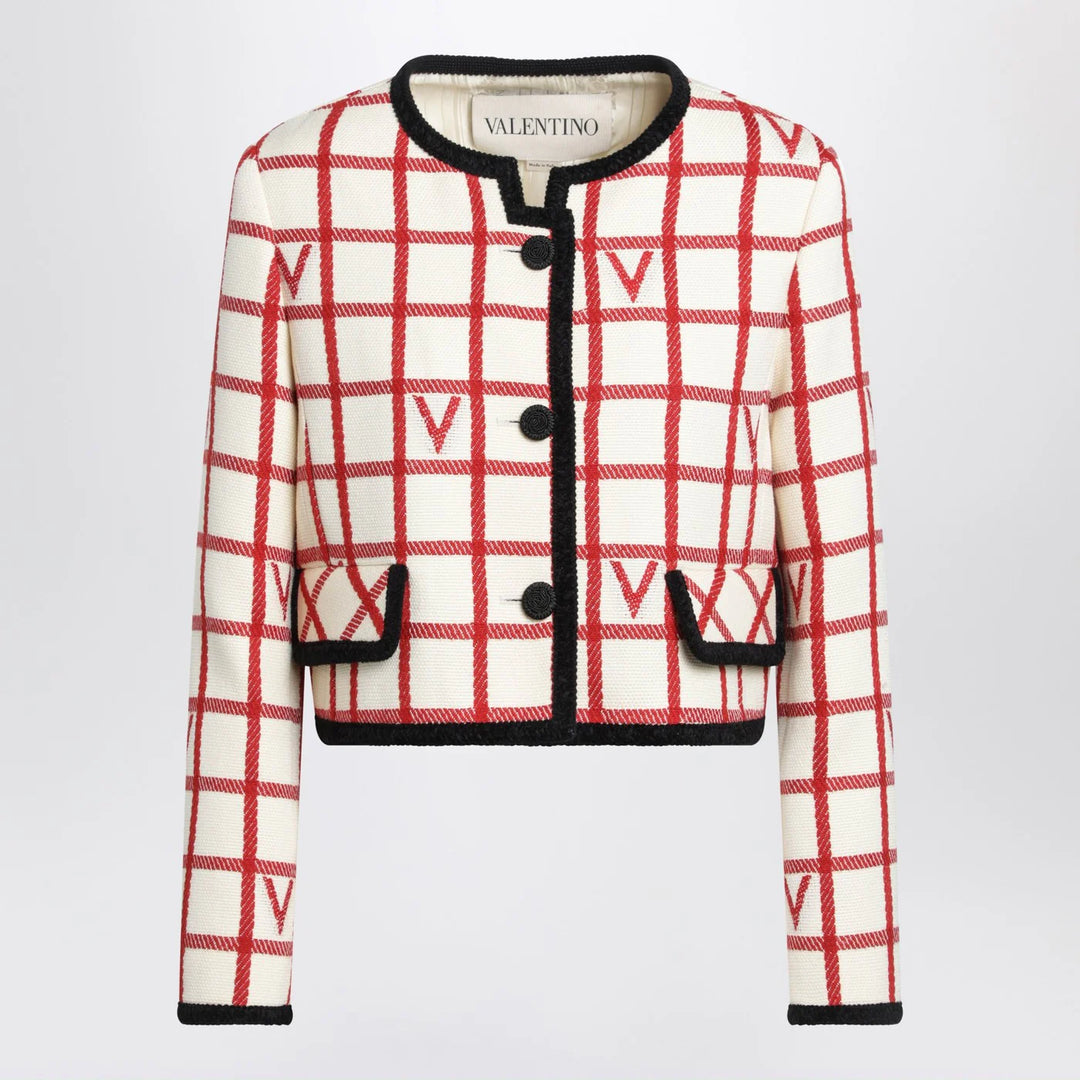 Valentino - Ivory jacket with Check Vlogo pattern