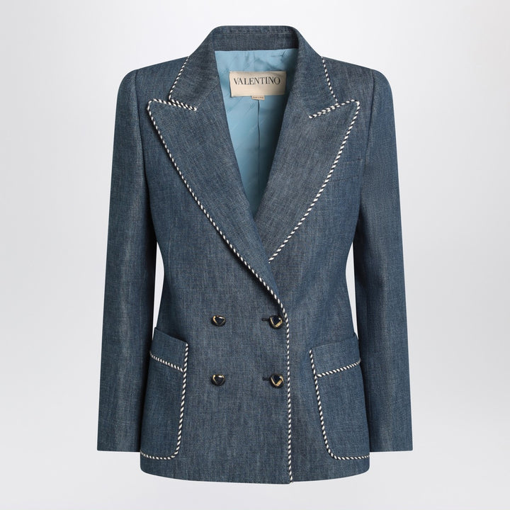 Valentino Double-breasted blue jacket in chambray denim