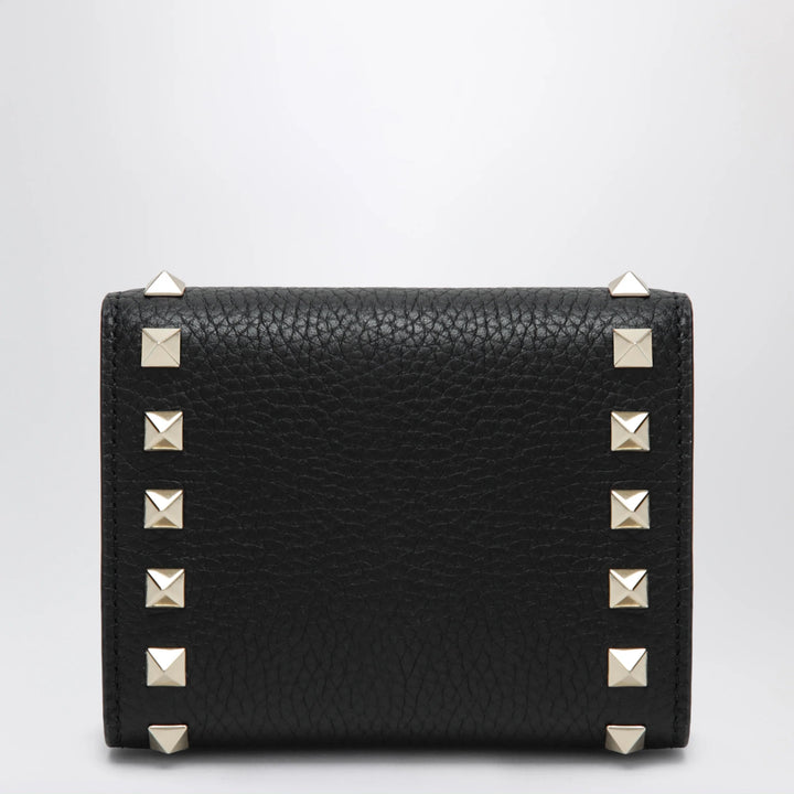 Valentino Garavani - Rockstud trifold wallet in black grained calfskin