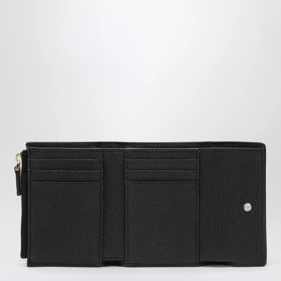 Valentino Garavani - Rockstud trifold wallet in black grained calfskin