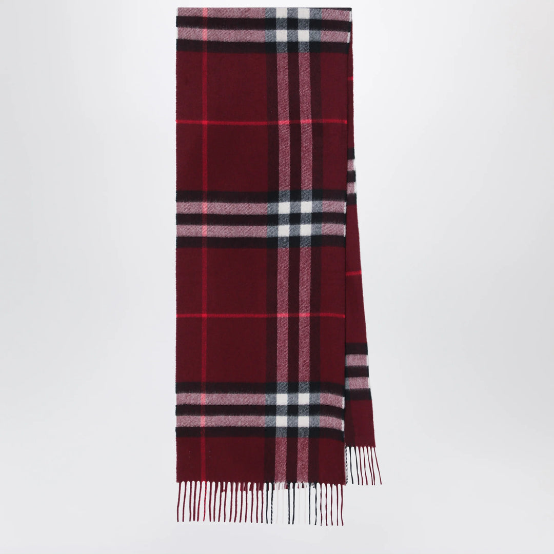 Burberry - Burgundy cashmere scarf with a checked pattern