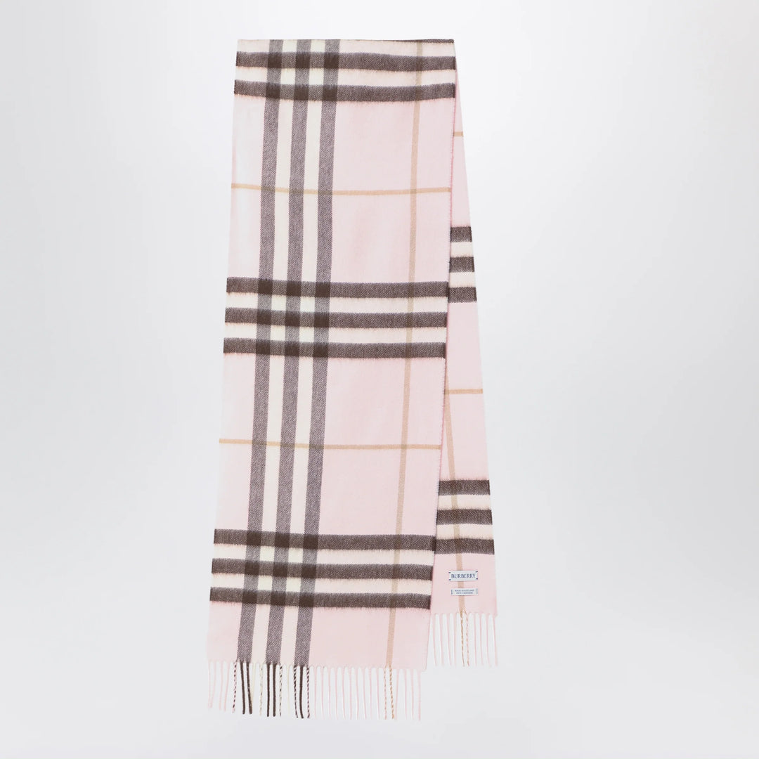 Burberry - Pink cashmere scarf with a checked pattern