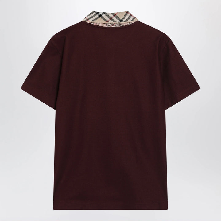 Burberry - Cotton polo shirt with Check collar in vineyard red