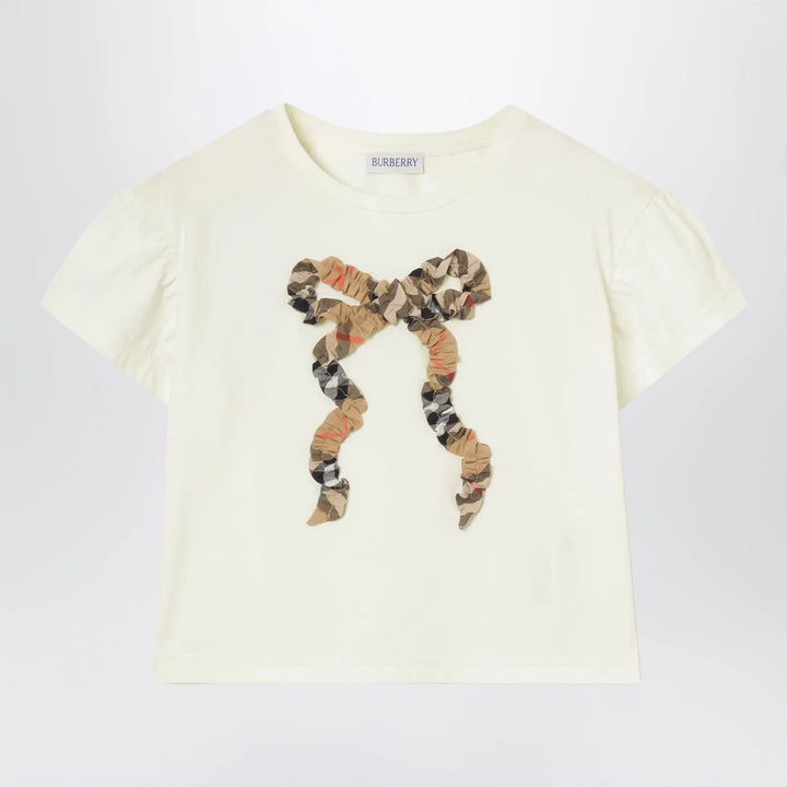 Burberry - Chalk white T-shirt with bow with Checked pattern