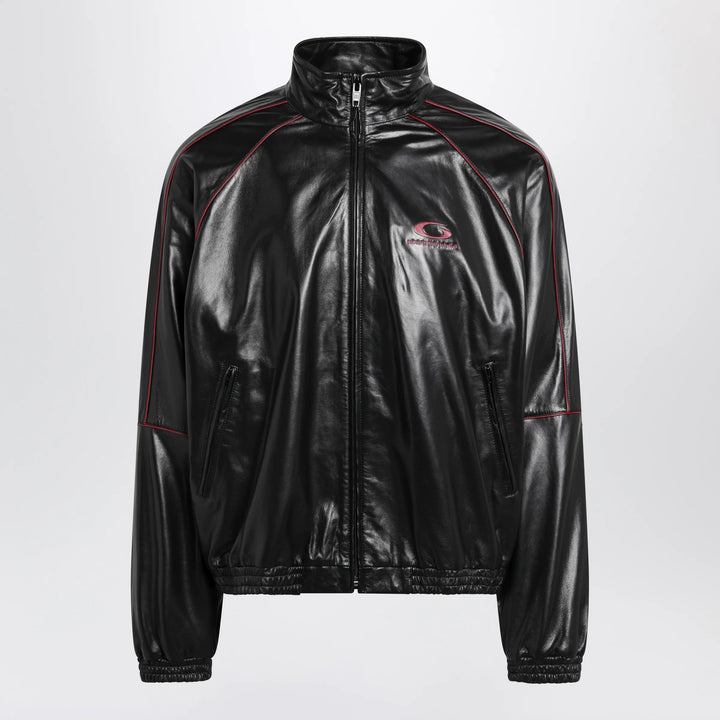 Balenciaga - Black/burgundy zip-up leather sweatshirt