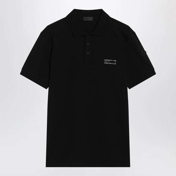 Moncler - Black cotton piqué polo shirt with logo