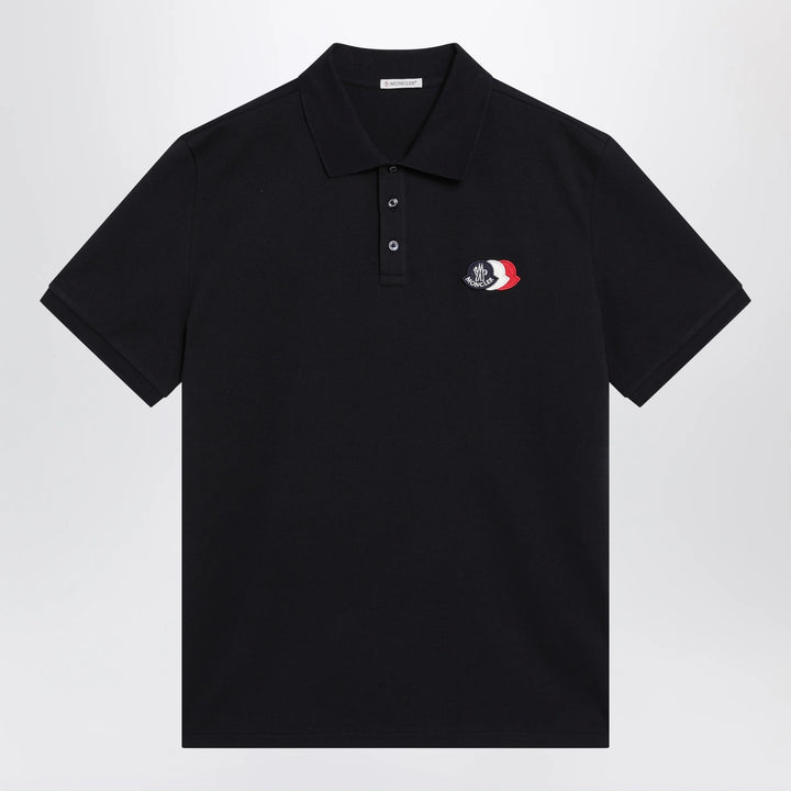 Moncler - Blue cotton polo shirt with triple crest logo patch