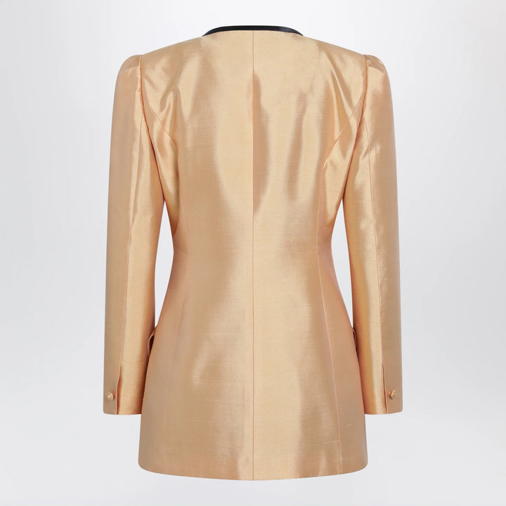 Valentino - Pea coat in shantung in melon/black