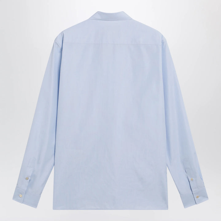Valentino - Light blue fil-à-fil cotton shirt with VLogo embroidery