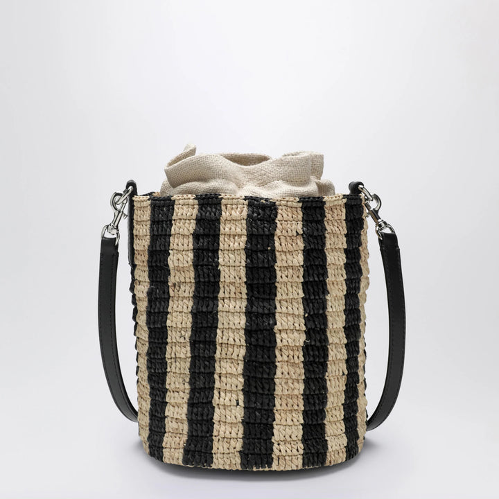 Valentino Garavani - Small bucket bag in raffia with beige and black stripes