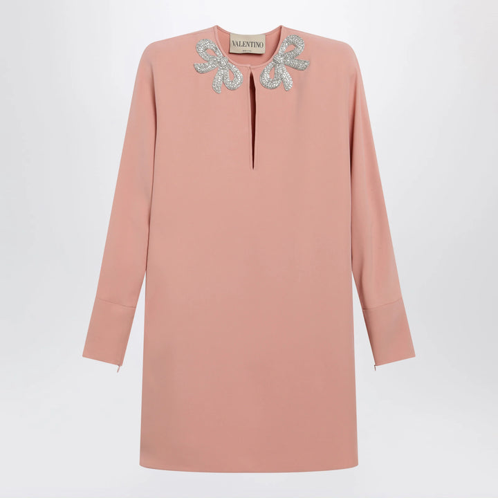 Valentino - Pink silk short dress with embroidered bows