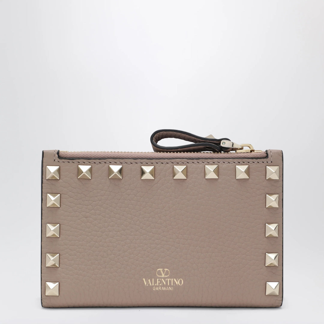 Valentino Garavani - Powder Pink Leather Rockstud Zip Card Holder