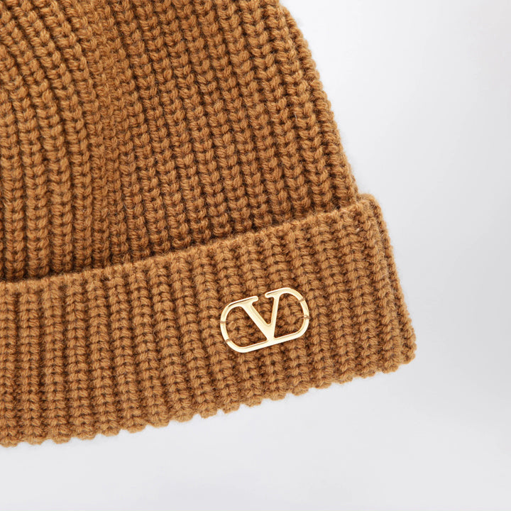 Valentino - Camel Vlogo Signature cashmere beanie