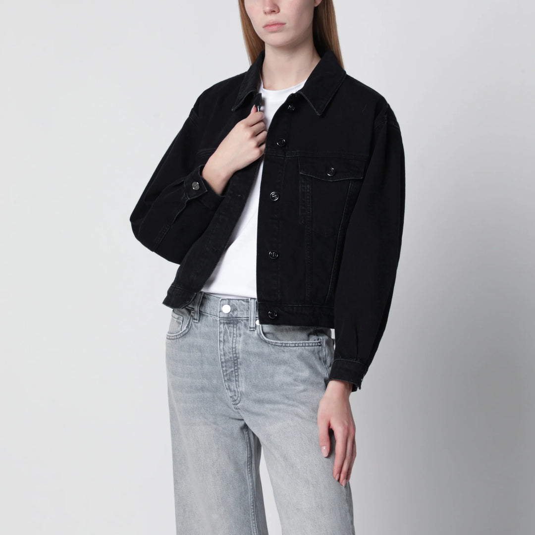 ANINE BING - Quincy cropped black denim jacket in cotton