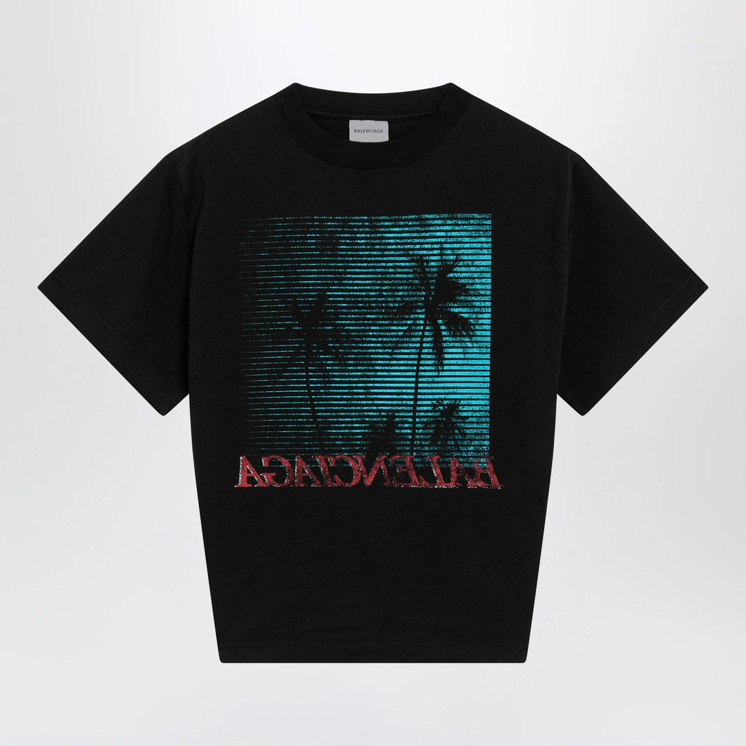 Balenciaga - Black cropped T-shirt with logo print