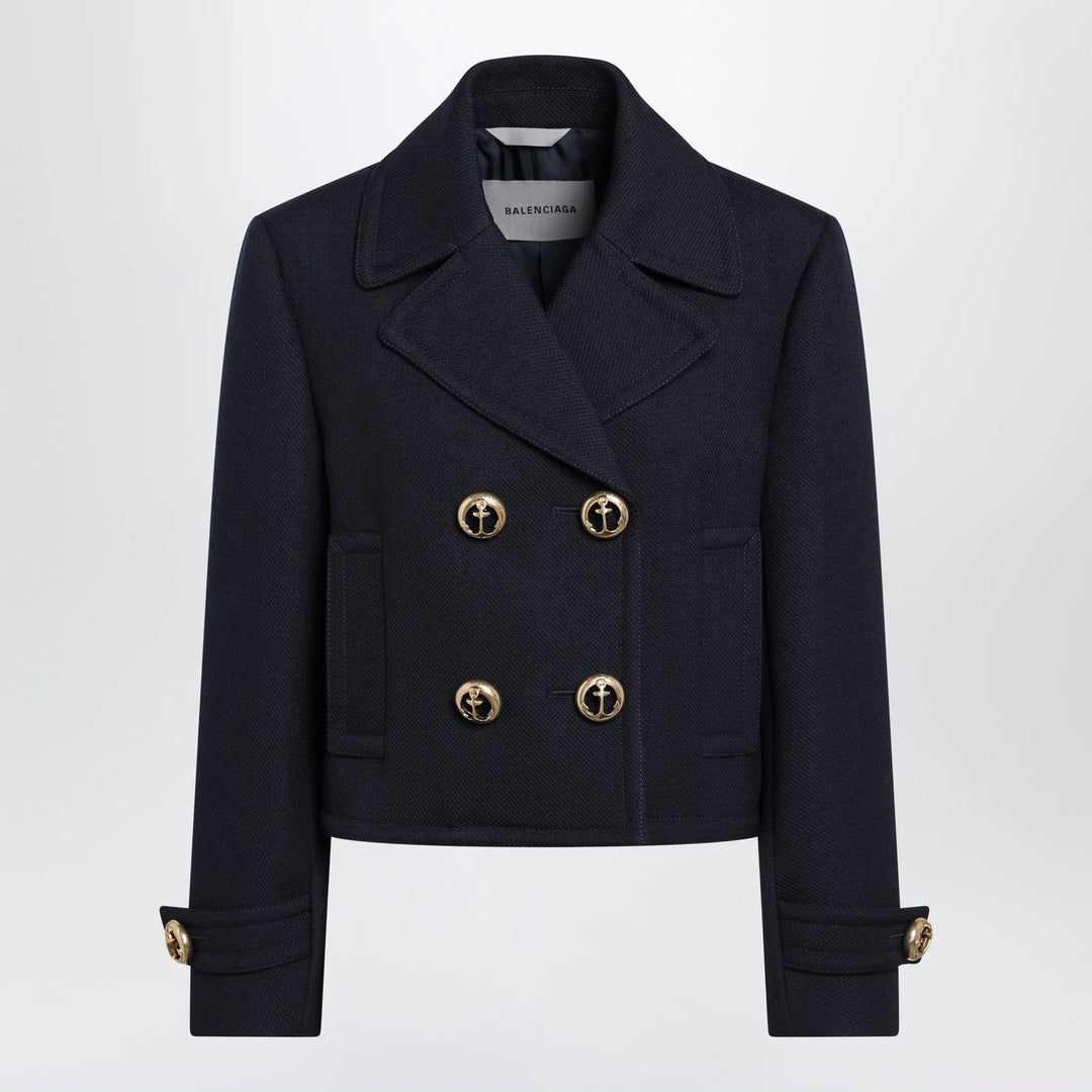 Balenciaga - Cropped caban coat in textured wool, navy