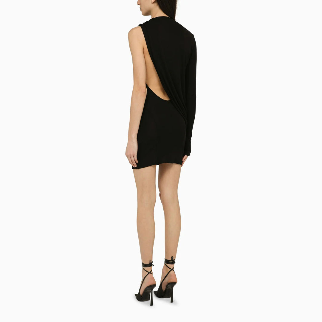 ANDREĀDAMO - Black viscose one-shoulder dress with drape