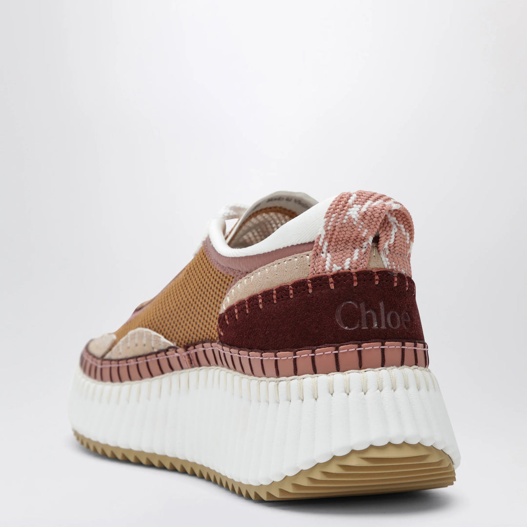Chloé - Nama sneakers in calf leather and fabric, brown and pink