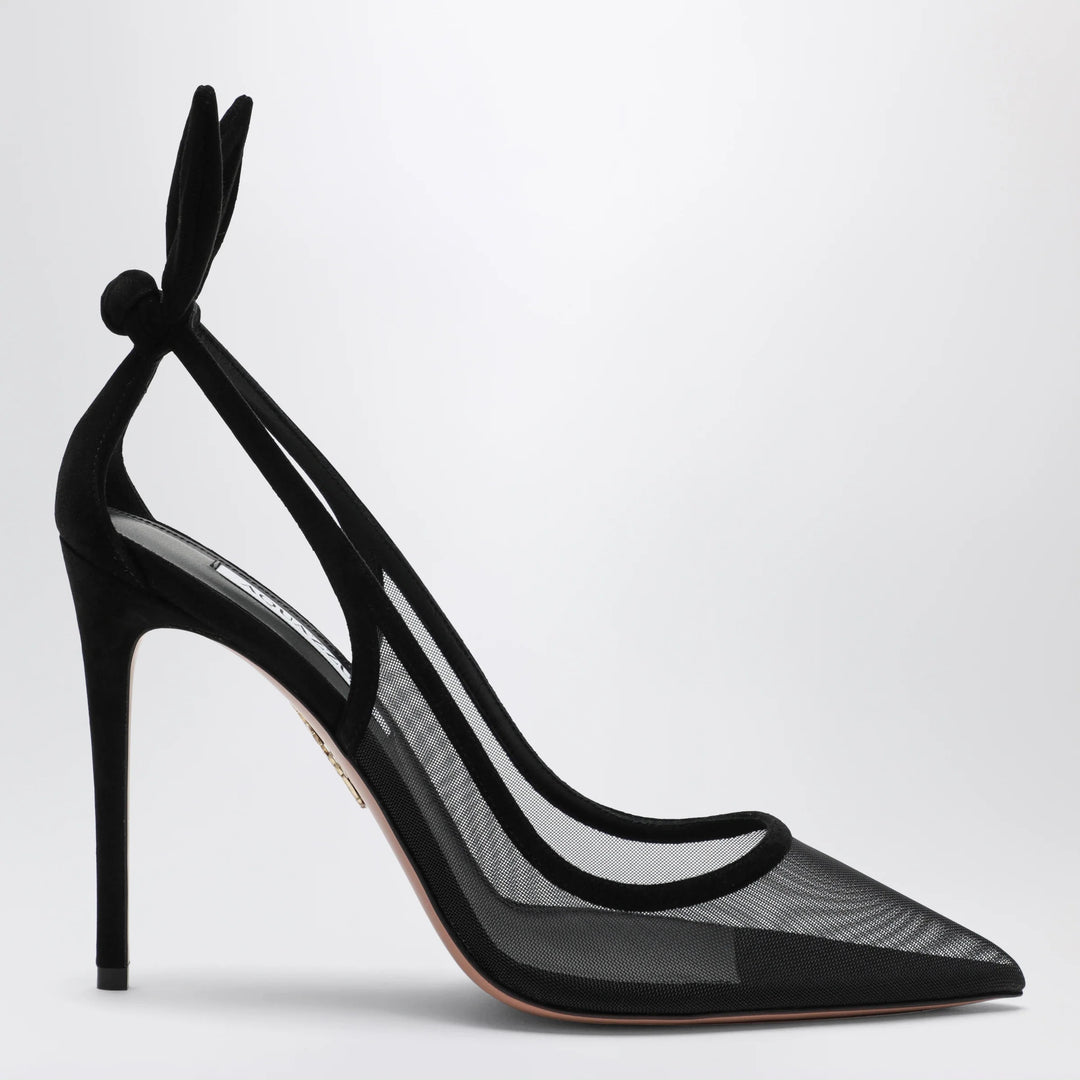 Aquazzura - Black Bow Tie pumps in mesh and suede