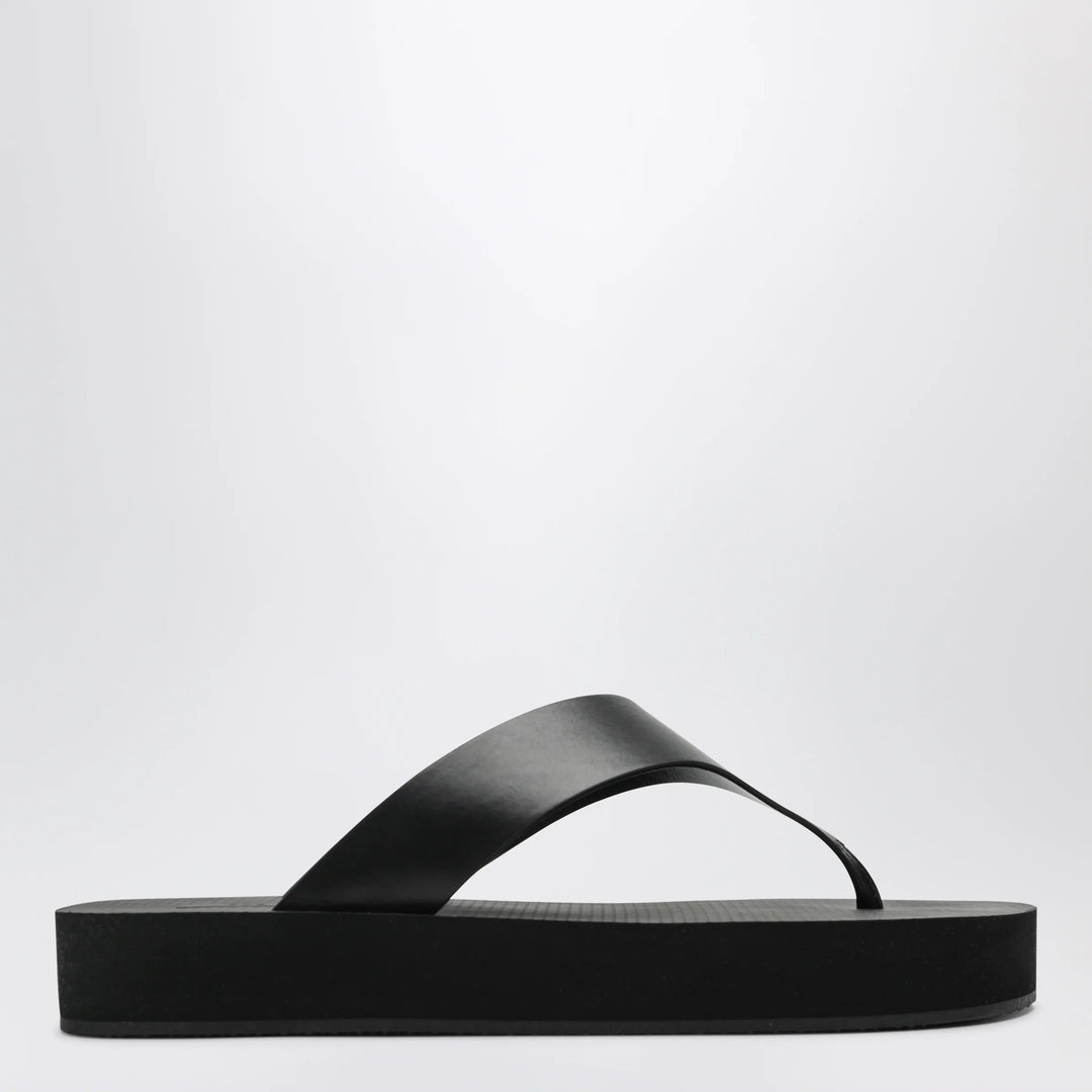The Row - Black Dune leather flip-flops