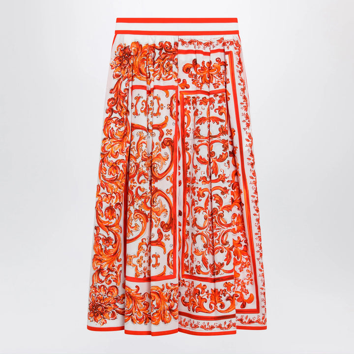 Dolce&amp;Gabbana - High-waisted Maiolica-print poplin pleated skirt in orange