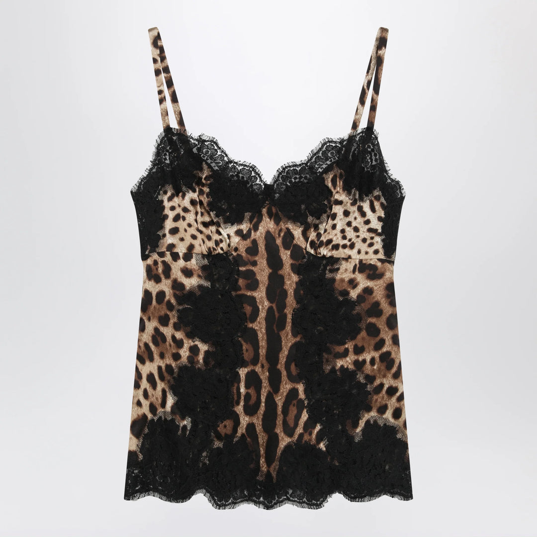 Dolce&amp;Gabbana - Leopard-print satin camisole with lace trim