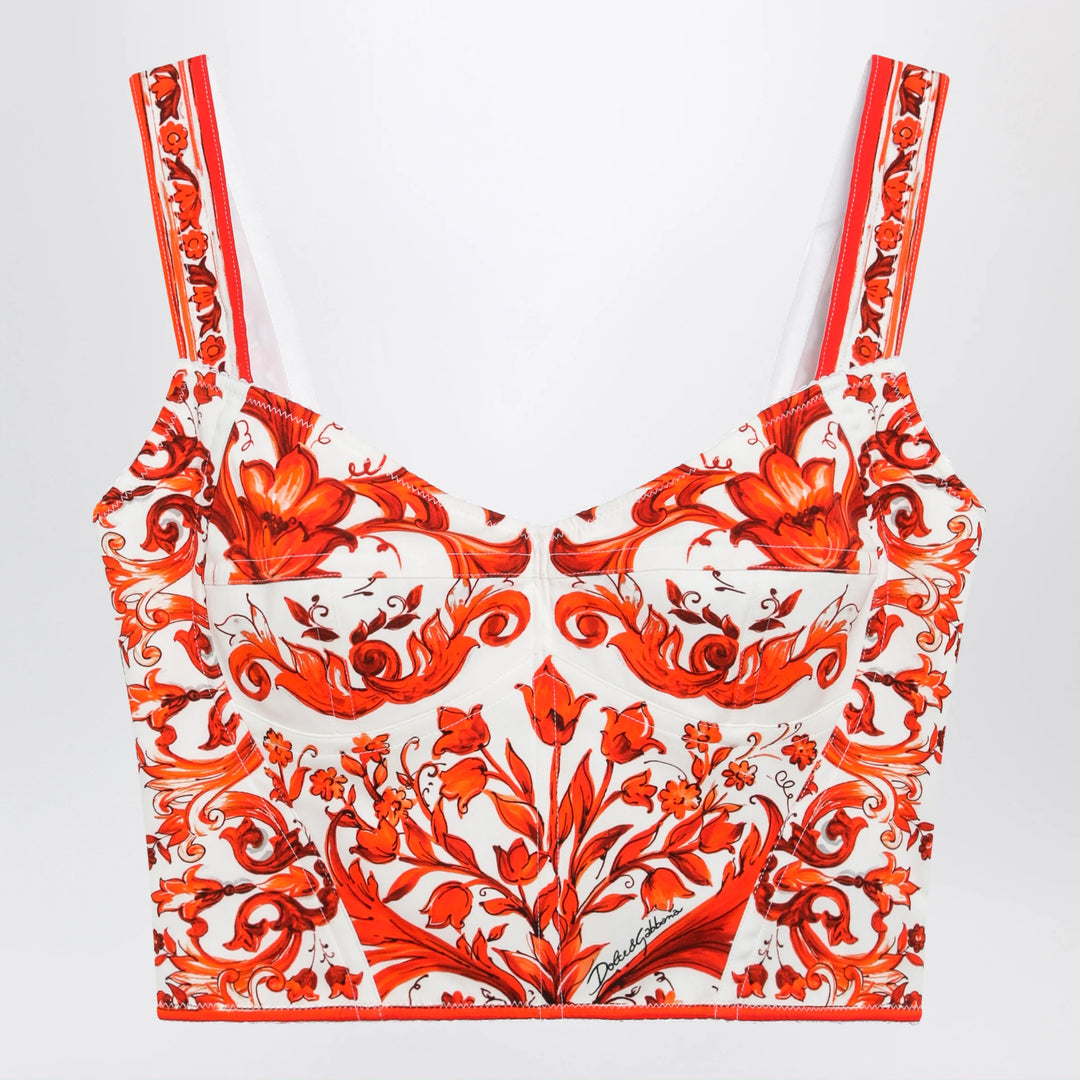 Dolce&amp;Gabbana - Maiolica-print charmeuse bustier top in orange