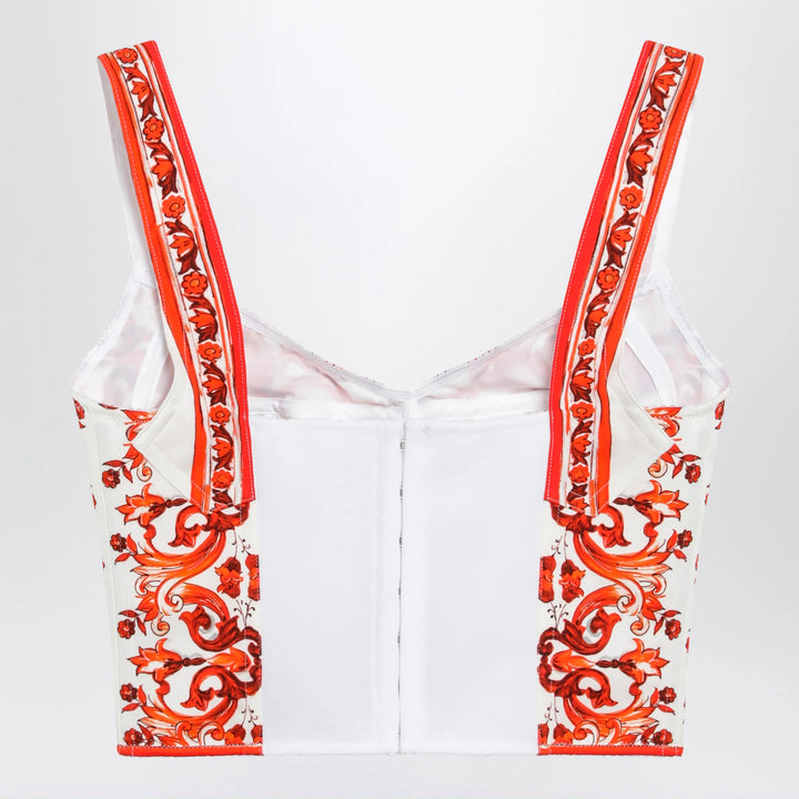 Dolce&amp;Gabbana - Maiolica-print charmeuse bustier top in orange