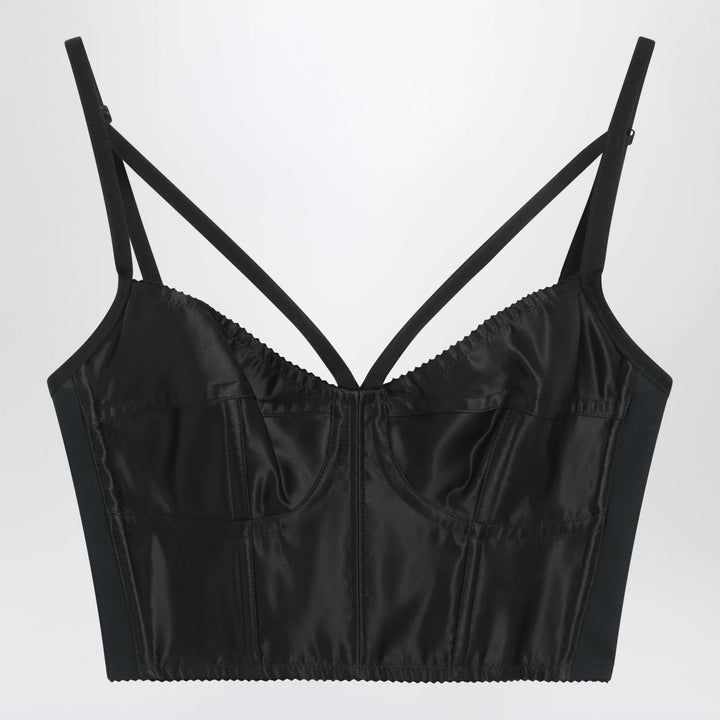 Dolce&amp;Gabbana - Heart-neck satin bustier top in black