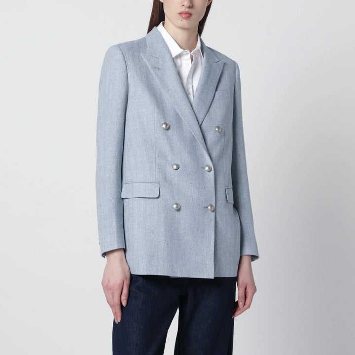 Tagliatore - Light blue double-breasted cotton-blend jacket