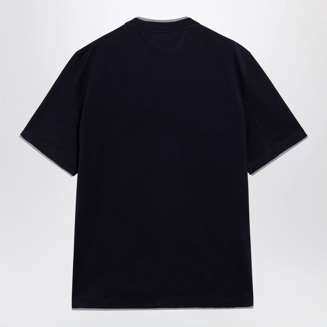 Brunello Cucinelli - Crew-neck cotton jersey T-shirt with faux layering, cobalt