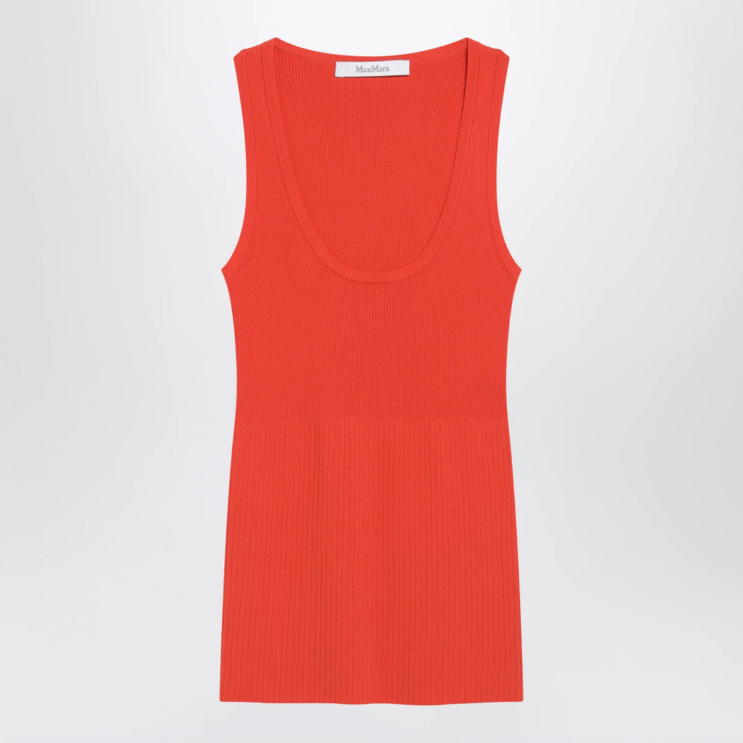 Max Mara - Coral red ribbed technical yarn top