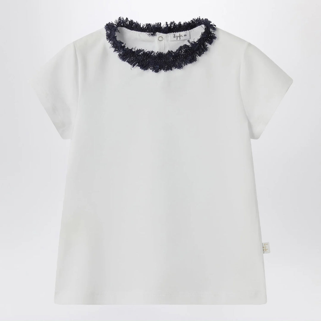 Il Gufo - White T-shirt with frayed neckline