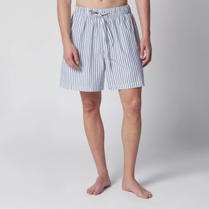 Tekla - White/light blue striped pajama shorts
