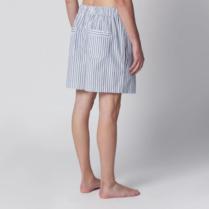 Tekla - White/light blue striped pajama shorts