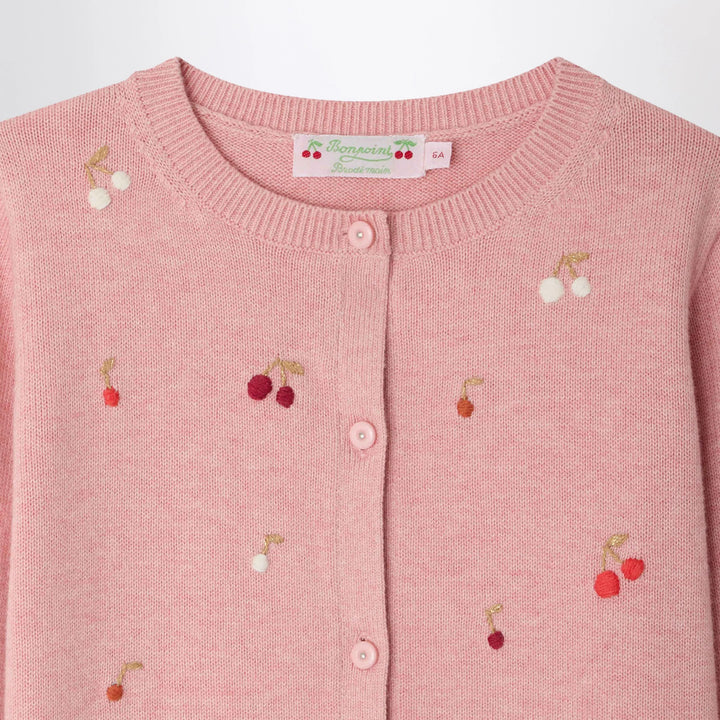 Bonpoint - Pink Lilith cardigan with embroidered cherries