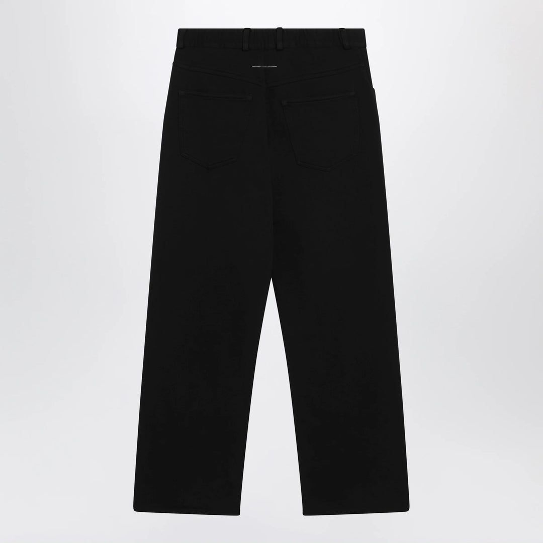 MM6 Maison Margiela - Wide-leg cotton trousers with embroidered logo, black