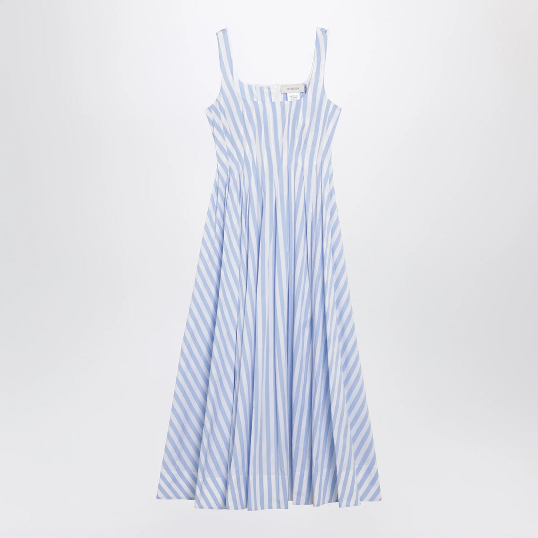 Sportmax - Long striped cotton poplin dress in light blue